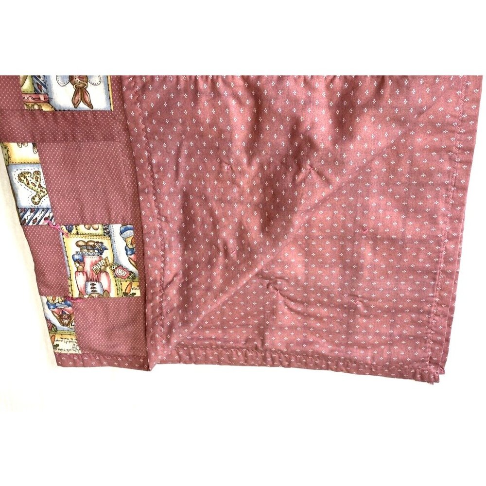Vintage Handmade Throw Blanket Quilt Bunnies Rabbits Baby Child Pink Patchwork - Picture 7 of 9